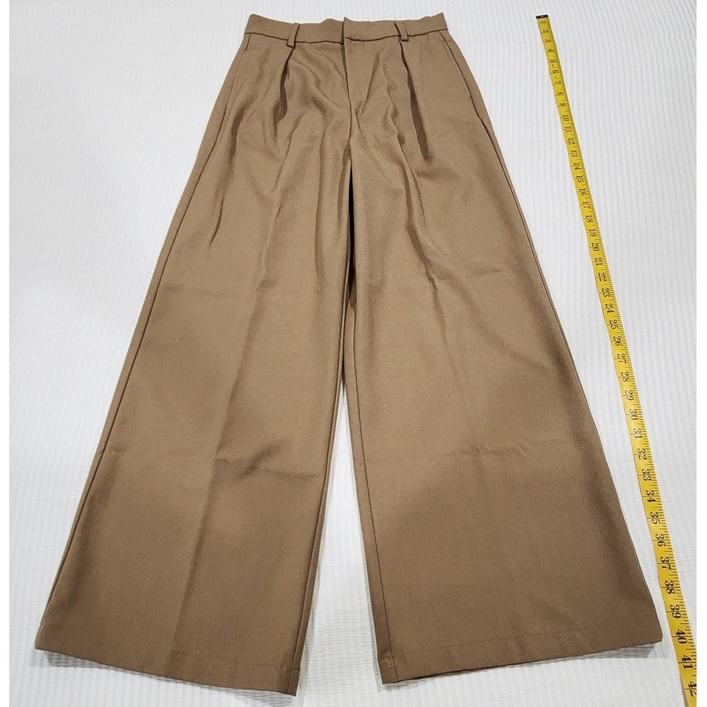 Anewsta Camel Tan Wide Leg Pleated Trousers High Waisted Dress Pants Size 4